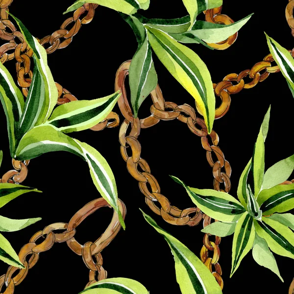 Hojas verdes Dracena. Follaje floral botánico de hojas. Juego de ilustración en acuarela. Patrón de fondo sin costuras . — Foto de Stock