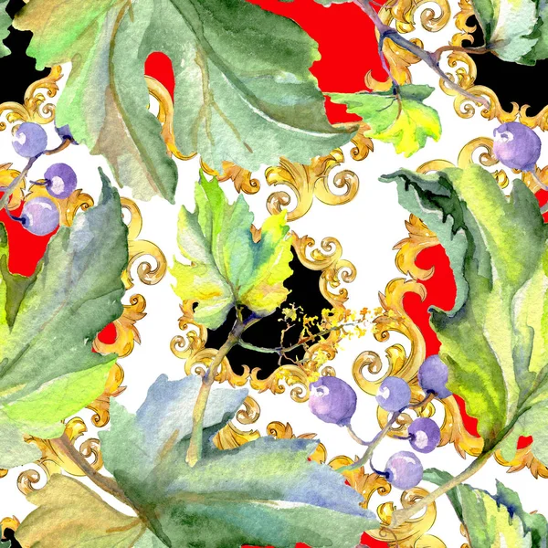Fruta de uva comida saudável em um estilo aquarela. Conjunto de fundo aquarela. Padrão de fundo sem costura . — Fotografia de Stock