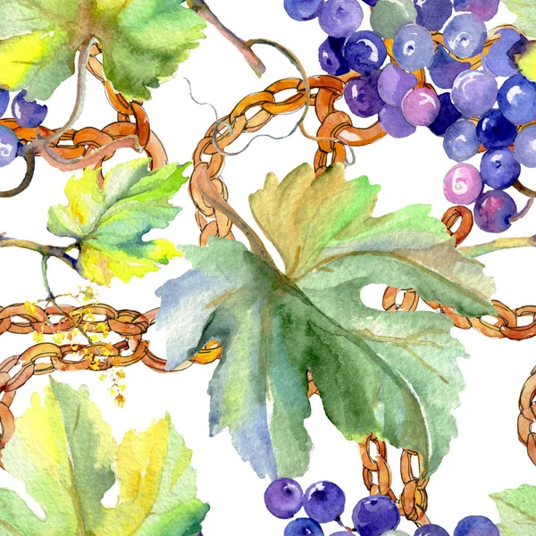 Виноградна ягода здорова їжа в акварельному стилі. Набір акварельних фонів. Безшовний візерунок тла . — стокове фото