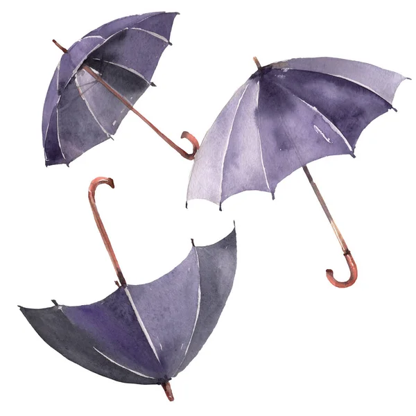 검은 색 보행 우산입니다. 수채화 배경 일러스트 세트입니다. 고립 된 우산 일러스트 요소. — 스톡 사진