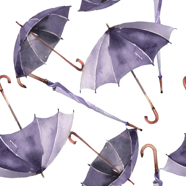 검은 색 보행 우산. 수채화 배경 일러스트 세트입니다. 원활한 배경 패턴. — 스톡 사진