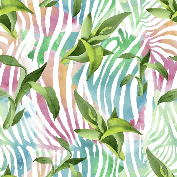 Bamboe groene bladeren. Aquarel achtergrond illustratie instellen. Naadloos achtergrond patroon. — Stockfoto