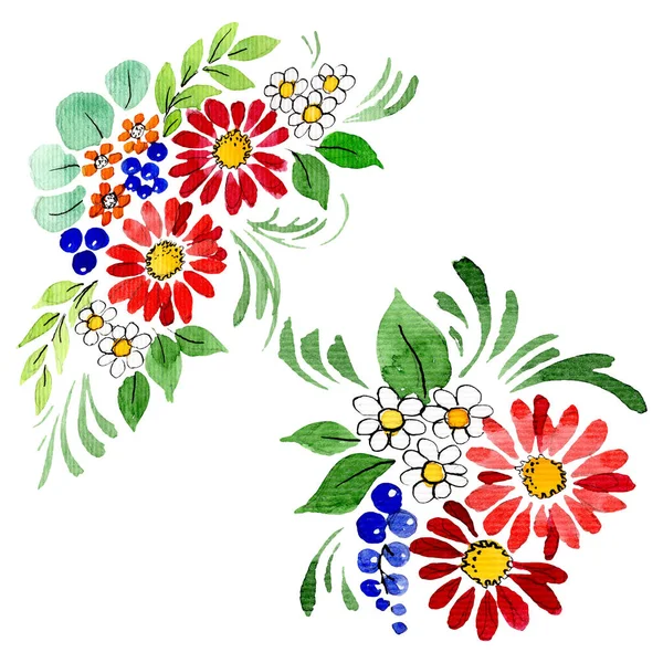 花束花植物の花。水彩画の背景セット。孤立した花束イラスト要素. — ストック写真