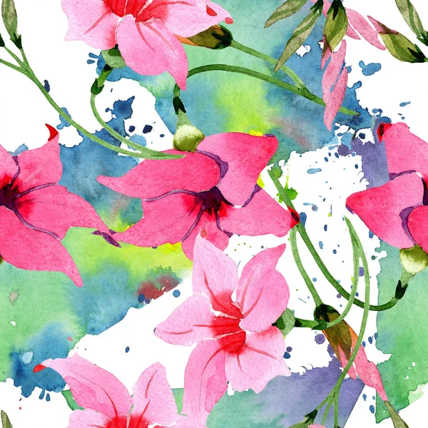 Розовые цветковые ботанические цветы мандевиллы. Набор акварельных иллюстраций. Бесшовный рисунок фона . — стоковое фото