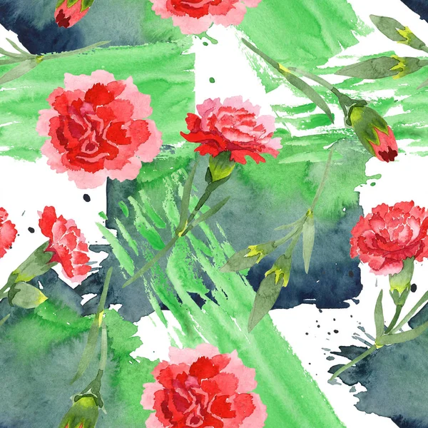 Red dianthus floral botanical flowers. Watercolor background illustration set. Seamless background pattern. — Stock Photo, Image