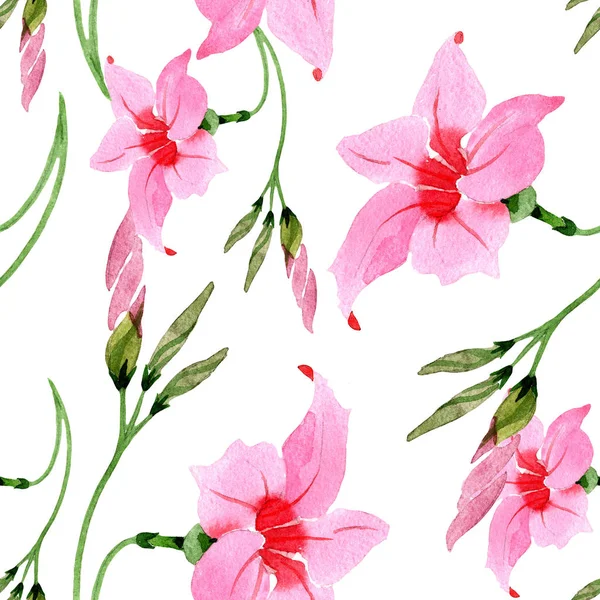 Pembe mandevilla çiçek botanik çiçekler. Suluboya illüstrasyon arka plan seti. Kesintisiz arka plan deseni. — Stok fotoğraf