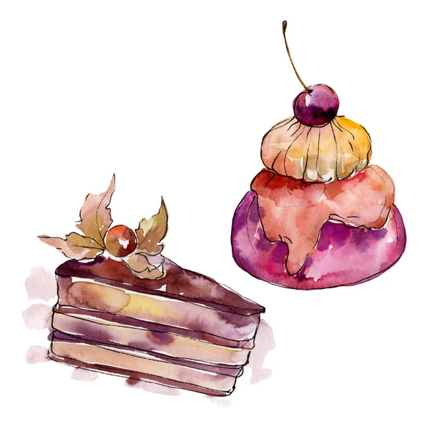 Ízletes Cupcake és desszert. Háttérillusztráció-készlet. Akvarell rajz divat Aquarelle elszigetelt. — Stock Fotó
