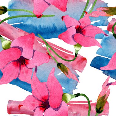 Pembe mandevilla çiçek botanik çiçekler. Suluboya illüstrasyon arka plan seti. Kesintisiz arka plan deseni.