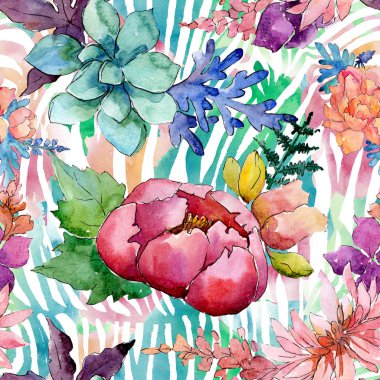 Çiçek botanik çiçek kompozisyon. Suluboya arka plan illüstrasyon seti. Kesintisiz arka plan deseni.