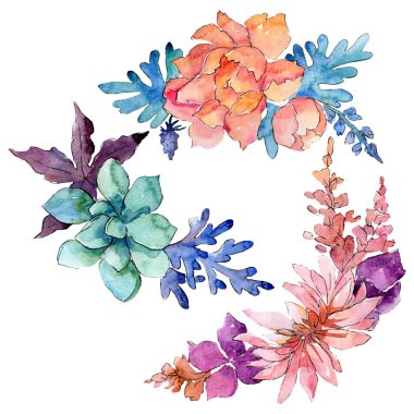 Çiçek kompozisyonu. Çiçek botanik çiçekleri. Suluboya arka plan seti. İzole buketleri illüstrasyon elemanı.
