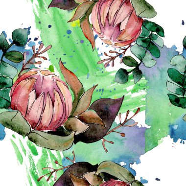 Buket loral botanik çiçekler. Suluboya arka plan illüstrasyon seti. Kesintisiz arka plan deseni.