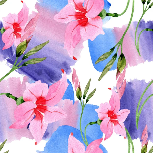 Рожеві мандевілла квіткові ботанічні квіти. Акварель ілюстрація фоновий набір. Безшовний візерунок тла . — стокове фото