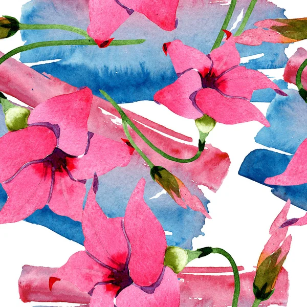 Rosa mandevilla flores botánicas florales. Acuarela ilustración fondo conjunto. Patrón de fondo sin costuras . — Foto de Stock