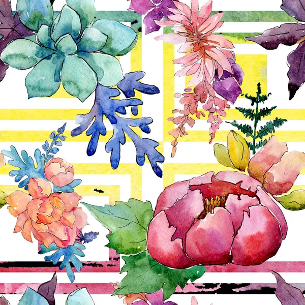 Composizione floreale fiori botanici. Acquerello sfondo illustrazione set. Modello di sfondo senza soluzione di continuità . — Foto Stock