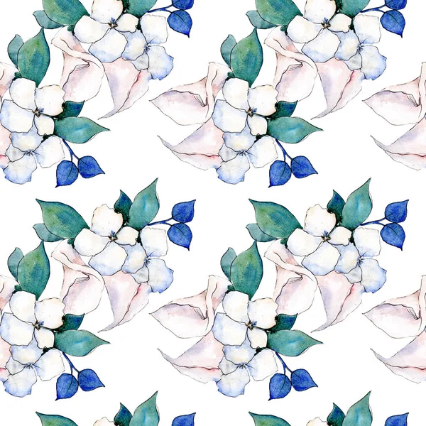 Bouquet loral botanical flowers. Watercolor background illustration set. Seamless background pattern. — Stock Photo, Image