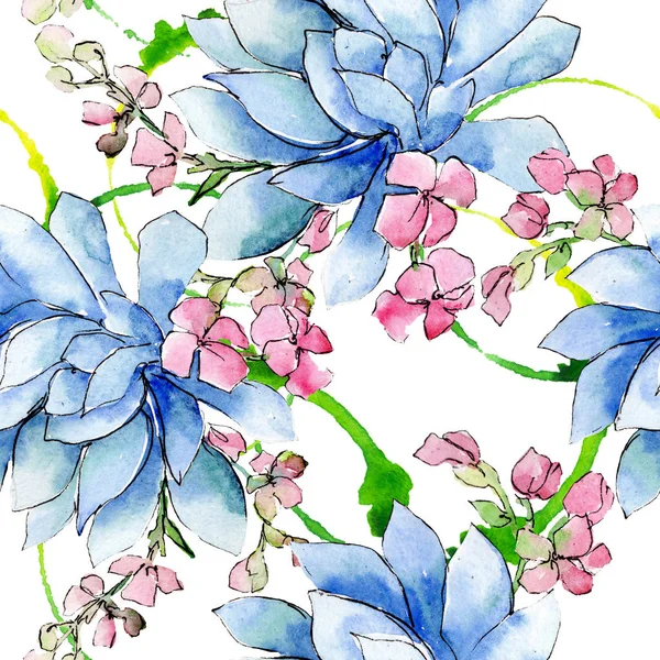 Boeket Loral botanische bloemen. Aquarel achtergrond illustratie instellen. Naadloos achtergrond patroon. — Stockfoto