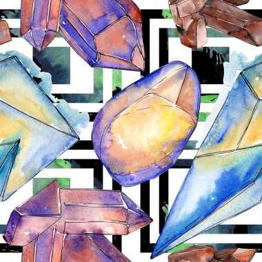 Renkli elmas taş takı mineraller. Suluboya kristal taş arka plan ayarlayın. Sorunsuz arka plan deseni.