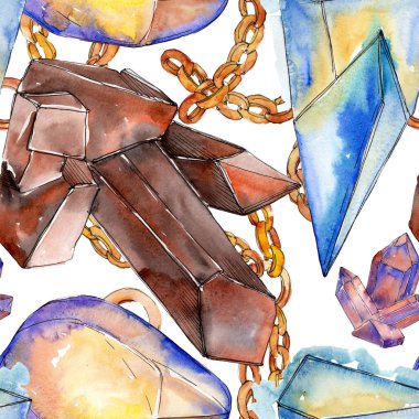 Renkli elmas taş takı mineraller. Suluboya kristal taş arka plan ayarlayın. Sorunsuz arka plan deseni.