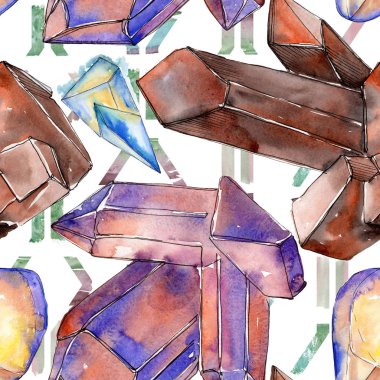 Renkli elmas taş takı mineraller. Suluboya kristal taş arka plan ayarlayın. Sorunsuz arka plan deseni.