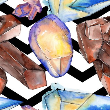 Renkli elmas taş takı mineraller. Suluboya kristal taş arka plan ayarlayın. Sorunsuz arka plan deseni.