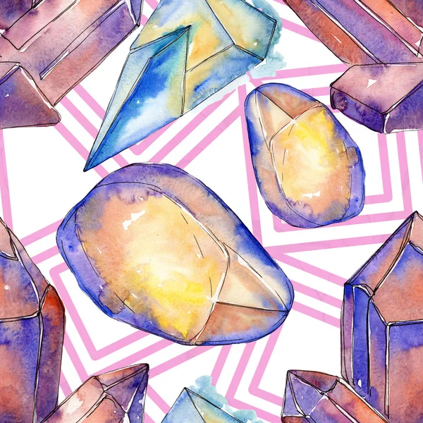 Барвисті алмазні камені ювелірні мінерали. Акварельний кристалічний набір фону з каменю. Безшовний візерунок тла . — стокове фото