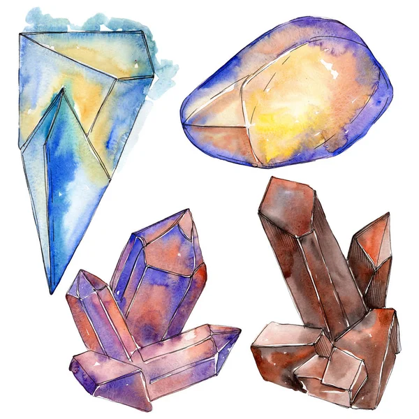 Barevné diamond rock šperky minerály. Sada akvarel zázemí. Prvek ilustrace izolované crystal. — Stock fotografie