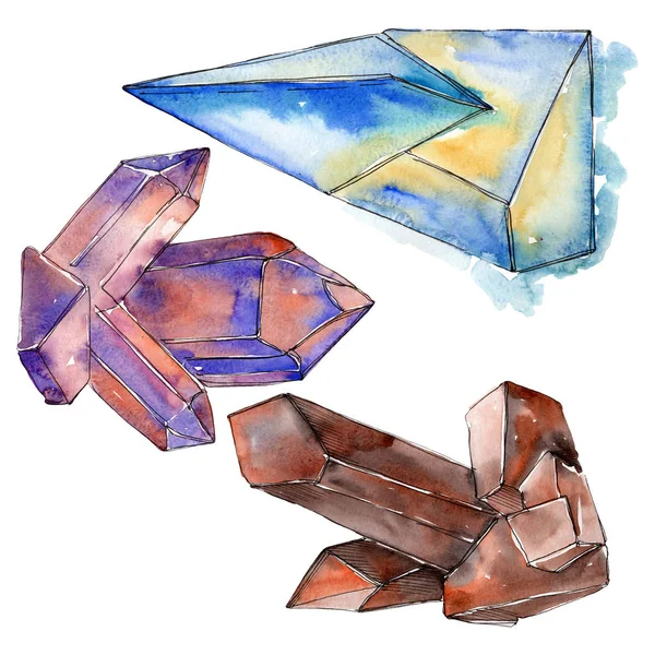 Barevné diamond rock šperky minerály. Sada akvarel zázemí. Prvek ilustrace izolované crystal. — Stock fotografie