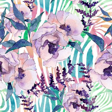 Buket çiçek botanik çiçekler. Suluboya arka plan illüstrasyon küme. Sorunsuz arka plan deseni.