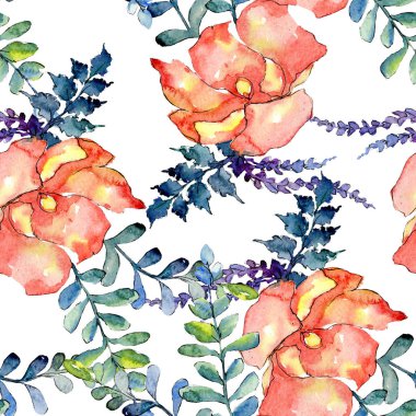 Buket çiçek botanik çiçekler. Suluboya arka plan illüstrasyon küme. Sorunsuz arka plan deseni.