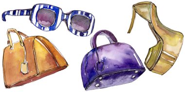 Moda kroki glamour çizimde bir suluboya stil izole öğesi. Suluboya arka plan ayarlamak.