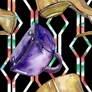 Bir suluboya stil izole öğesi moda kroki. Suluboya resim ayarlayın. Sorunsuz arka plan deseni.