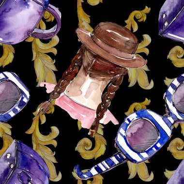 Bir suluboya stil izole öğesi moda kroki. Suluboya resim ayarlayın. Sorunsuz arka plan deseni.