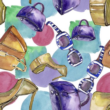 Bir suluboya stil izole öğesi moda kroki. Suluboya resim ayarlayın. Sorunsuz arka plan deseni.