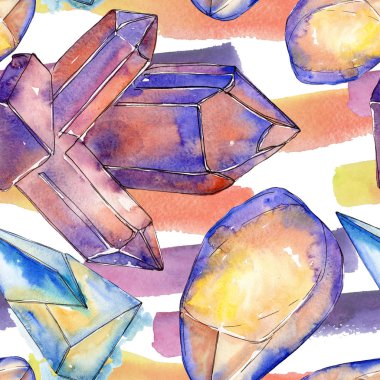 Renkli elmas taş takı mineraller. Suluboya kristal taş arka plan ayarlayın. Sorunsuz arka plan deseni.