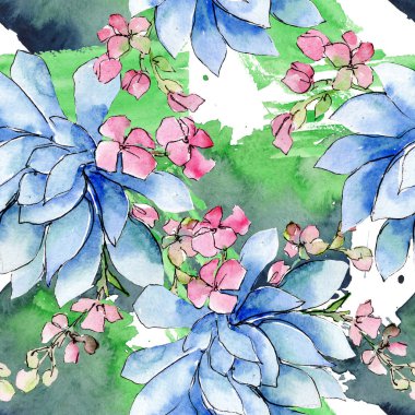 Buket loral botanik çiçekler. Suluboya arka plan illüstrasyon seti. Kesintisiz arka plan deseni.