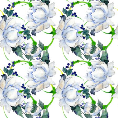 Buket çiçek botanik çiçekler. Suluboya arka plan illüstrasyon küme. Sorunsuz arka plan deseni.