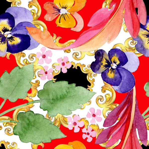Ozdoba s panty květinovými botanickými květy. Vodný obrázek pozadí-barevný. Bezespání vzorek pozadí. — Stock fotografie