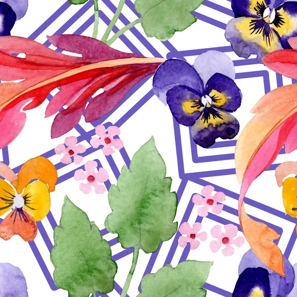 Орнамент з місіями квіткових ботанічних квітів. Набір ілюстрацій для акварельного фону. Безшовний візерунок тла . — стокове фото