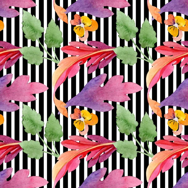 Ornamento con viole del pensiero fiori botanici floreali. Acquerello sfondo illustrazione set. Modello di sfondo senza soluzione di continuità . — Foto Stock