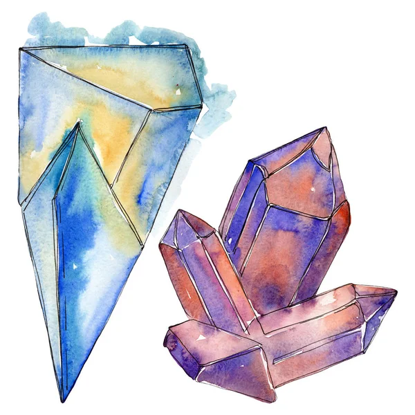 Colorful diamond rock jewelry minerals. Watercolor background set. Isolated crystal illustration element. — Stock Photo, Image