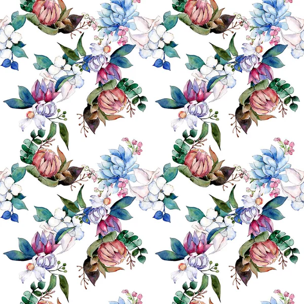 Bouquet loral botanical flowers. Watercolor background illustration set. Seamless background pattern. — Stock Photo, Image