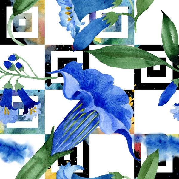 Blue brugmansia floral botanical flowers. Watercolor background illustration set. Seamless background pattern. — Stock Photo, Image