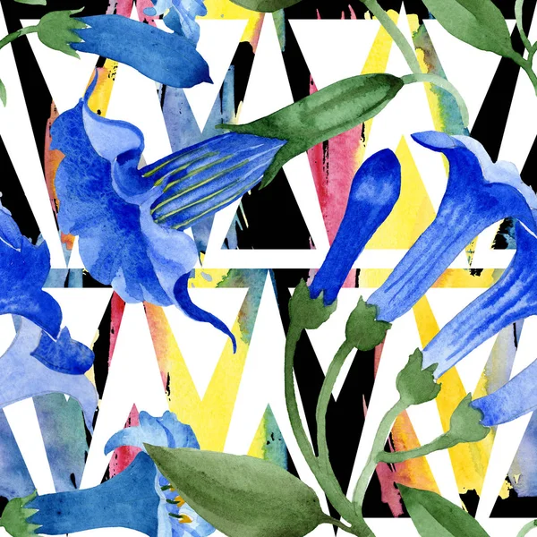 Fleurs botaniques florales de brugmansia bleue. Ensemble d'illustration de fond aquarelle. Modèle de fond sans couture . — Photo