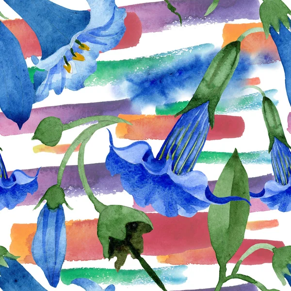 Mavi brugmansia çiçek botanik çiçekleri. Suluboya arka plan illüstrasyon seti. Kesintisiz arka plan deseni. — Stok fotoğraf