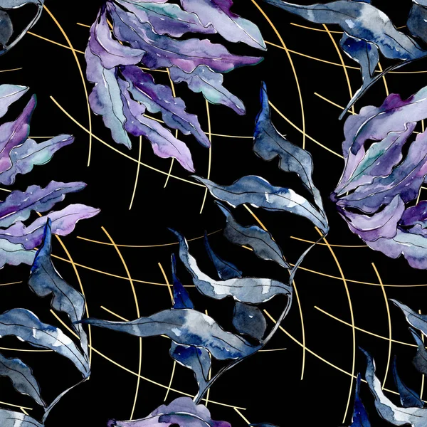 Фиолетовый водный подводный коралловый риф. Набор акварельных рисунков. Бесшовный рисунок фона . — стоковое фото