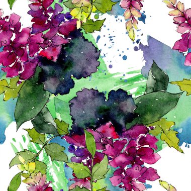 Buket çiçek botanik çiçekler. Suluboya arka plan illüstrasyon küme. Sorunsuz arka plan deseni.