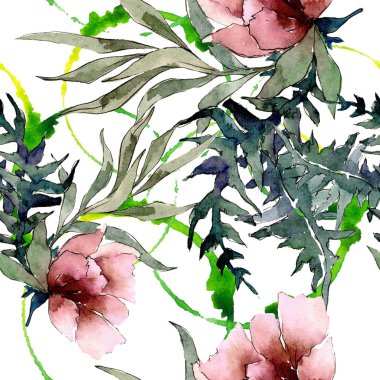 Buket çiçek botanik çiçekler. Suluboya arka plan illüstrasyon küme. Sorunsuz arka plan deseni.