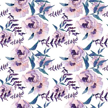 Buket çiçek botanik çiçekler. Suluboya arka plan illüstrasyon küme. Sorunsuz arka plan deseni.