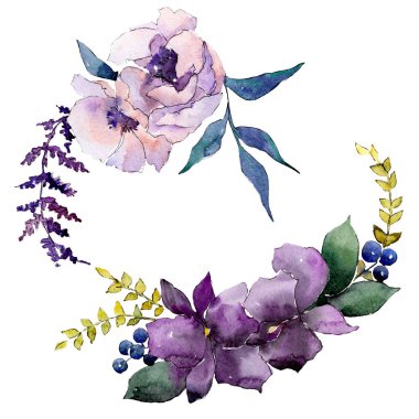 Buket çiçek botanik çiçekler. Suluboya arka plan illüstrasyon seti. İzole buketleri illüstrasyon elemanı.