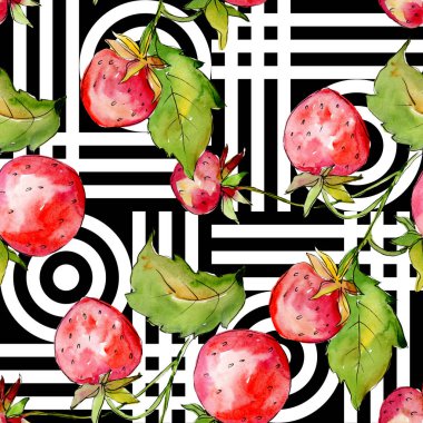 Çileksağlıklı yemek. Suluboya arka plan illüstrasyon seti. Kesintisiz arka plan deseni.